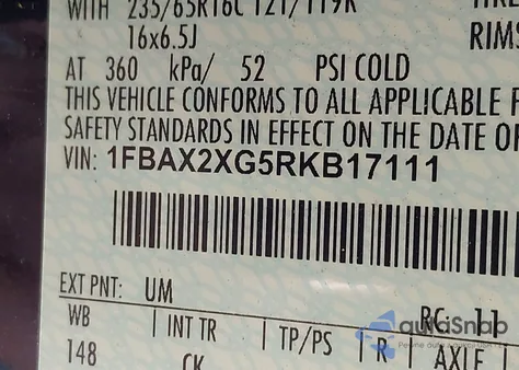 2024 Ford Transit Xl from USA, damaged, VIN 1FBAX2XG5RKB17111